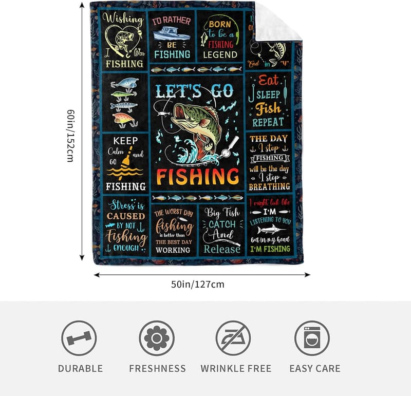 Funny Fishing Blanket Gift for Men - 60” x 50”