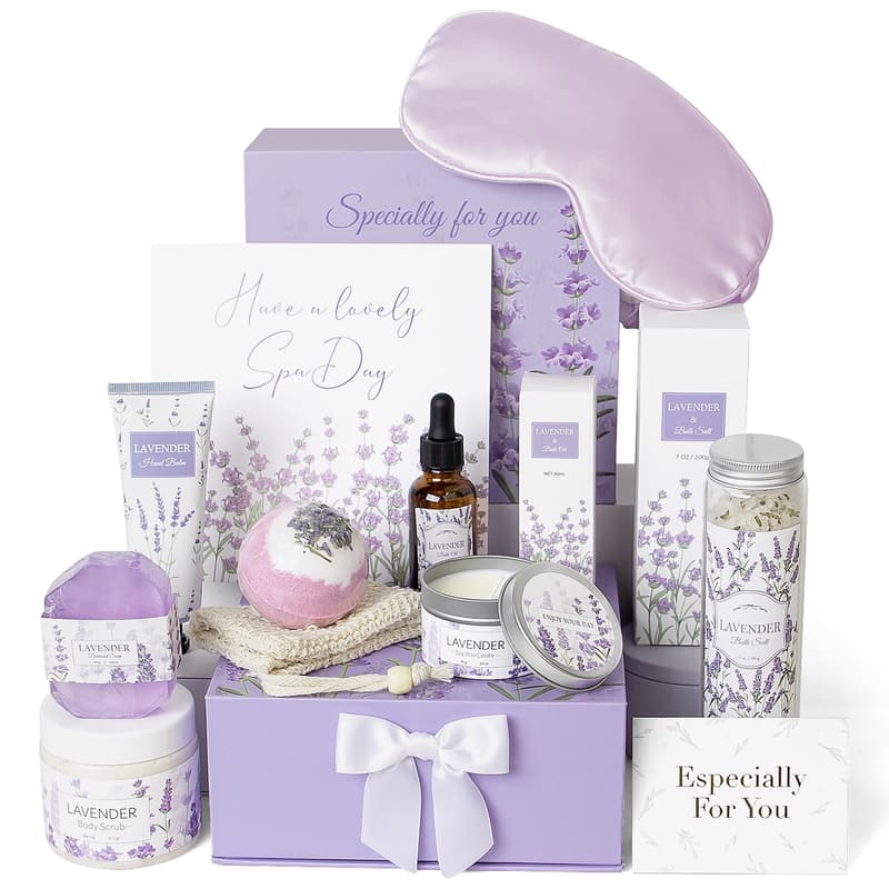 Lavender Spa Gift Set for Women - 11 Pcs Self-Care Basket