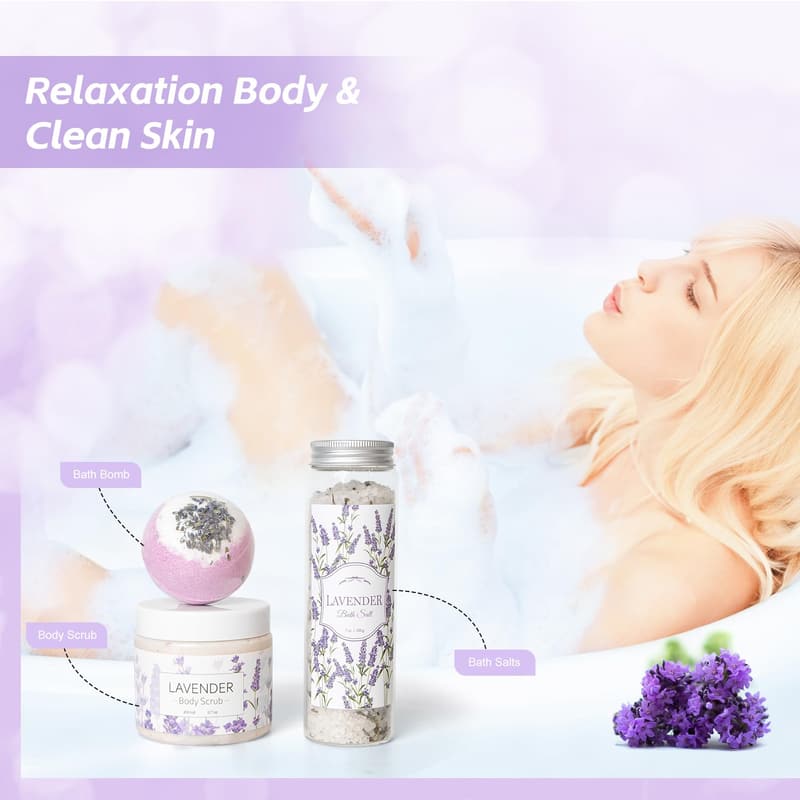 Lavender Spa Gift Set for Women - 11 Pcs Self-Care Basket
