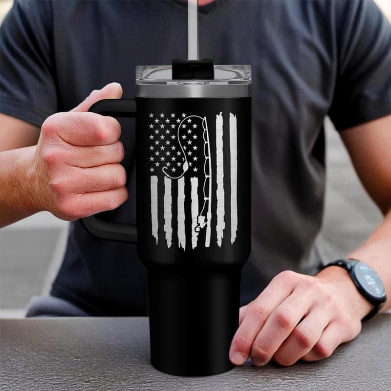 40oz Fishing Tumbler with Handle - Perfect Gift for Fishermen
