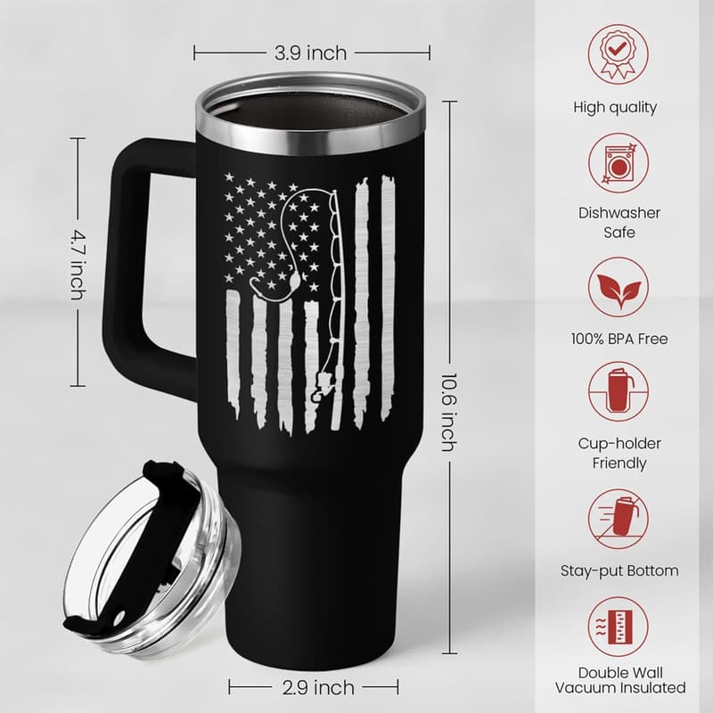 40oz Fishing Tumbler with Handle - Perfect Gift for Fishermen