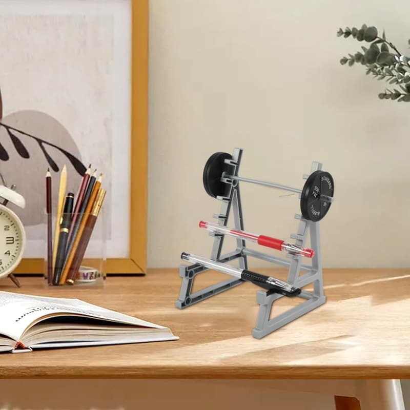 Gym-Themed Barbell Rack Pen Holder for Fitness Enthusiasts
