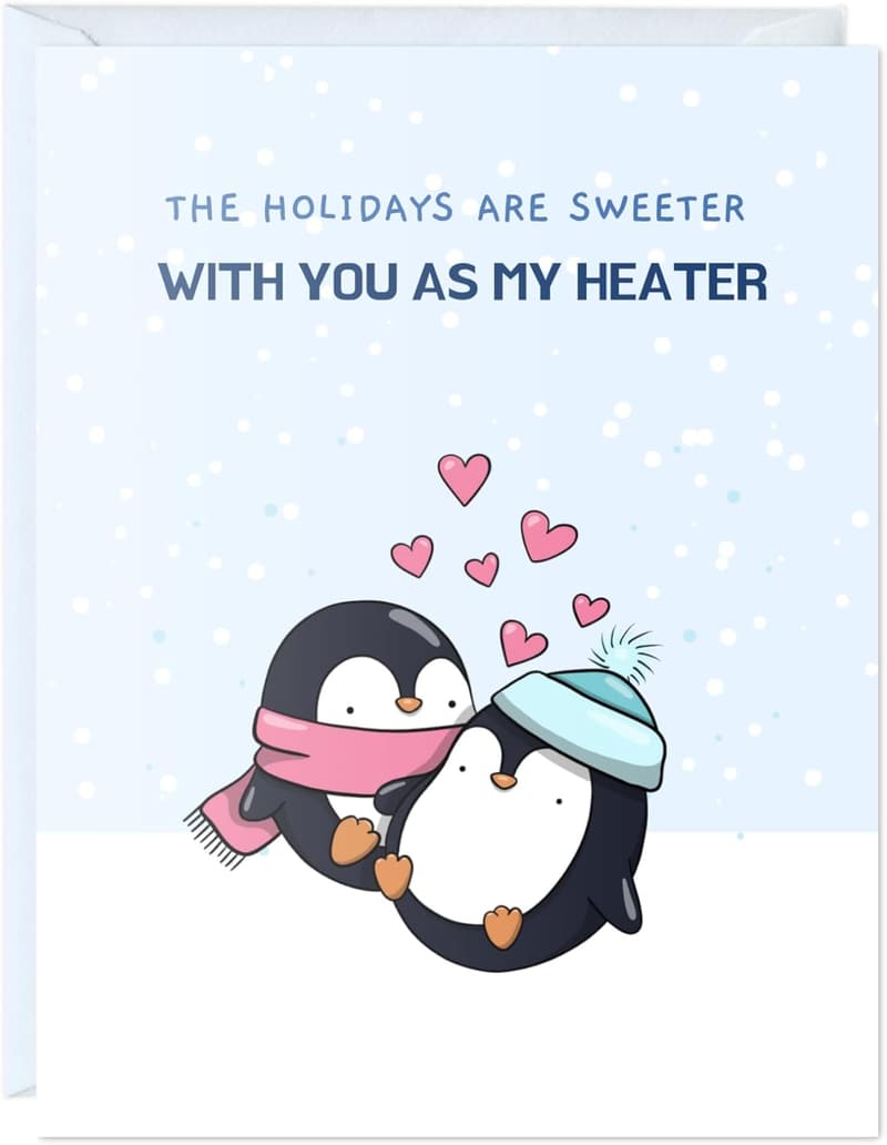 Christmas Card with Penguins - Cute Greeting for Couples