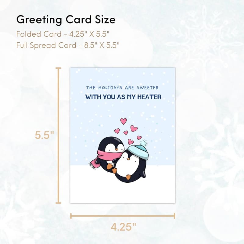 Christmas Card with Penguins - Cute Greeting for Couples