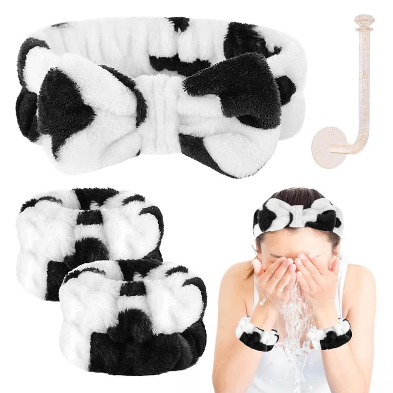 Microfiber Face Wash Headband & Wristbands Set for Spa Use