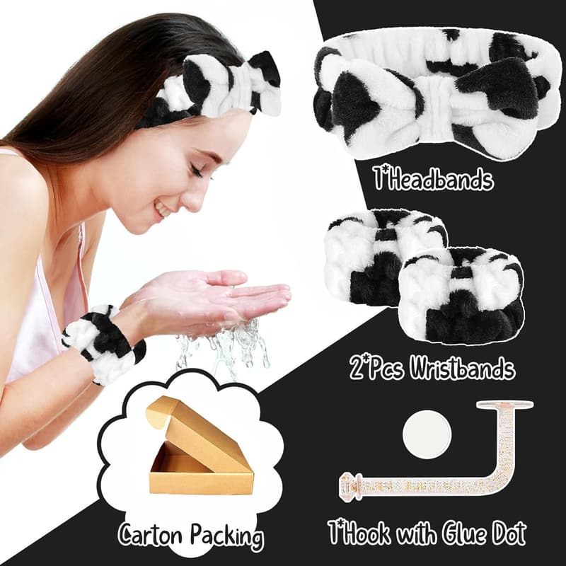 Microfiber Face Wash Headband & Wristbands Set for Spa Use