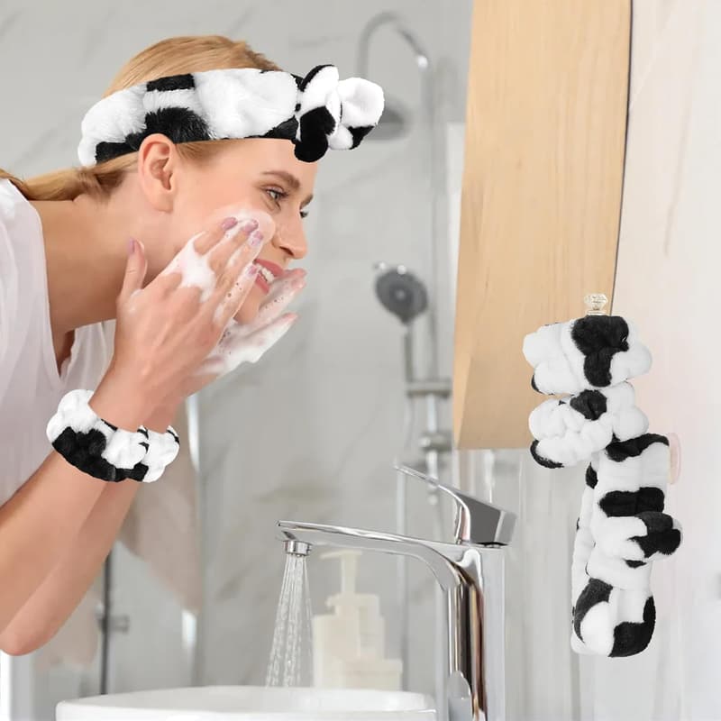 Microfiber Face Wash Headband & Wristbands Set for Spa Use