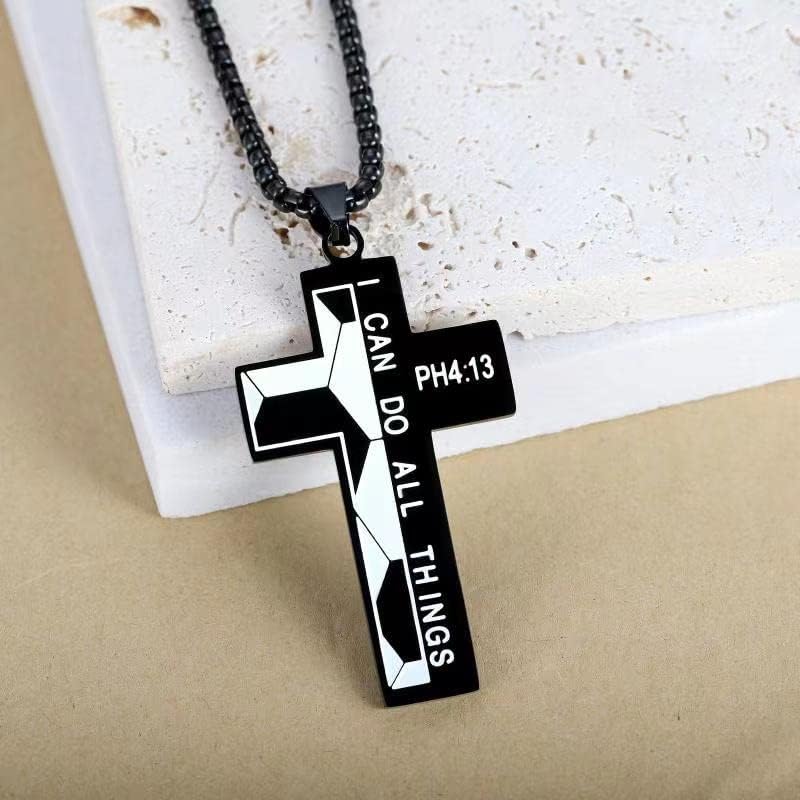 Bible Verse Soccer Cross Necklace for Men - Stainless Steel Pendant
