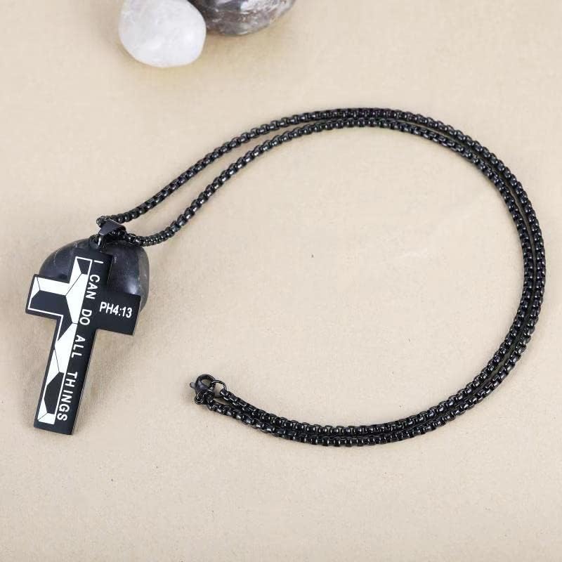 Bible Verse Soccer Cross Necklace for Men - Stainless Steel Pendant