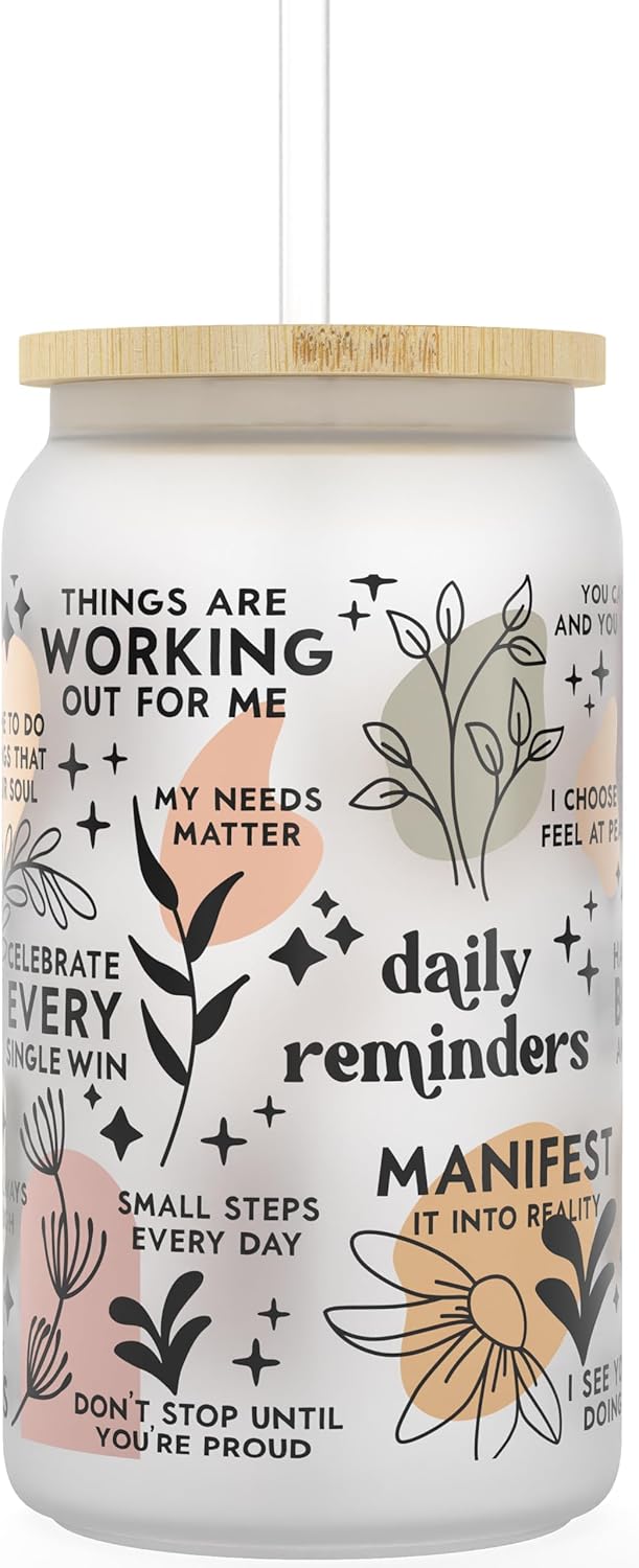 Daily Affirmation Frosted Iced Coffee Cup with Lid & Straw