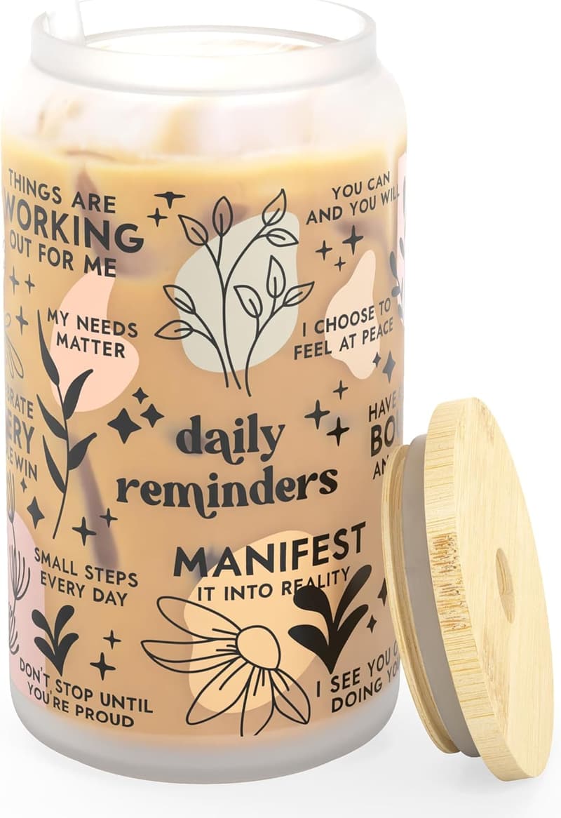 Daily Affirmation Frosted Iced Coffee Cup with Lid & Straw