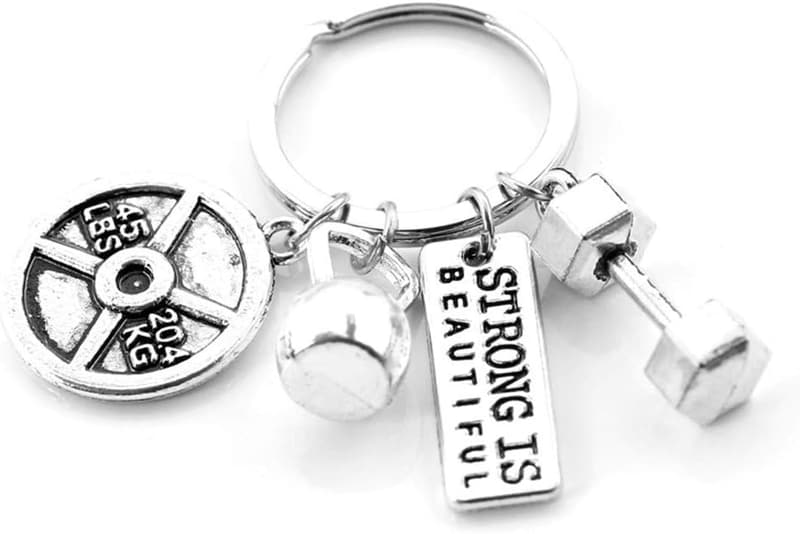 Fitness Gym Keychain with Dumbbell & Kettlebell Charm for Him