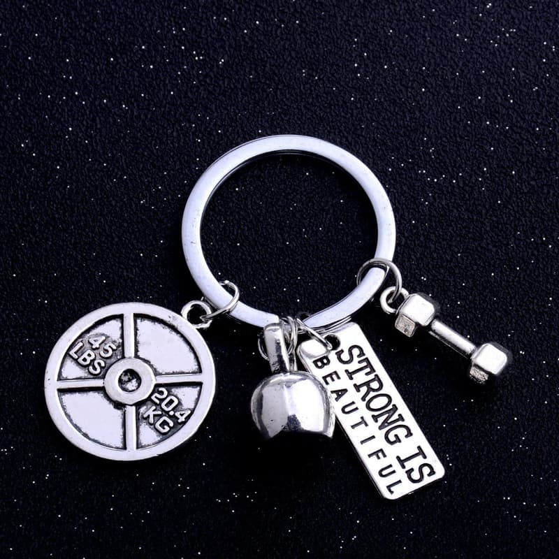 Fitness Gym Keychain with Dumbbell & Kettlebell Charm for Him
