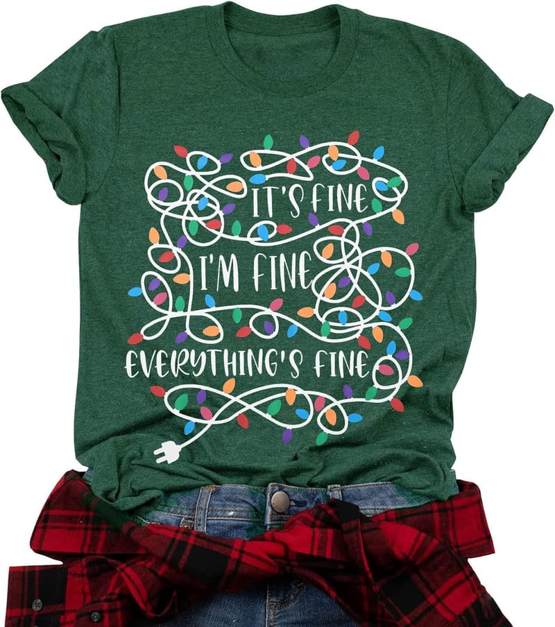 Christmas Women's Casual Tee with Christmas Lights