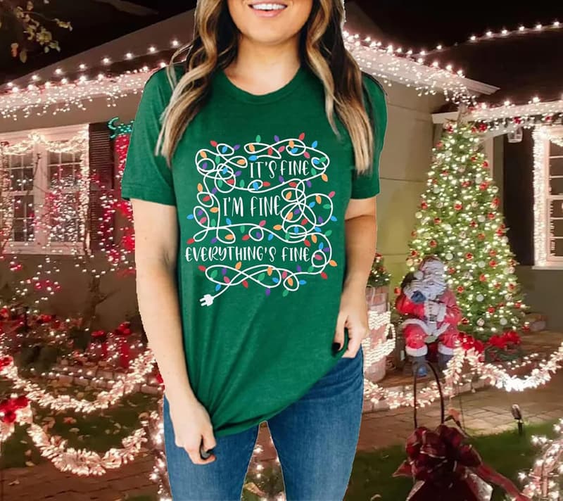 Christmas Women's Casual Tee with Christmas Lights