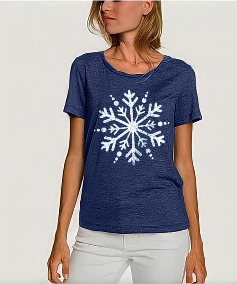 Cute Snowflake Graphic Tee for Women - Short Sleeve Christmas Shirt