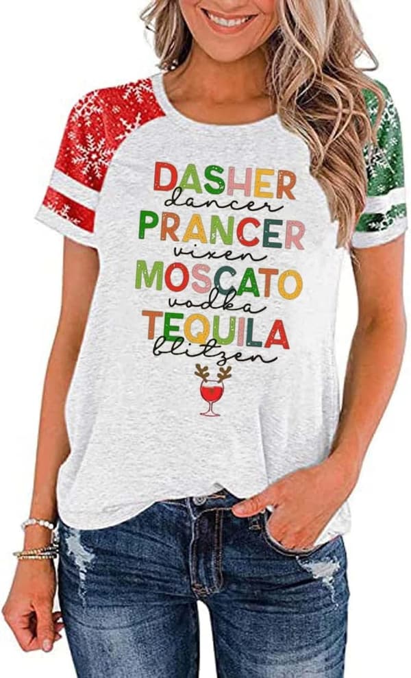 Women's Casual Graphic Tee - Trendy Holiday Raglan Shirt