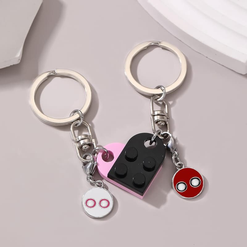 Valentine's Day Matching Heart Keychains Set for Couples