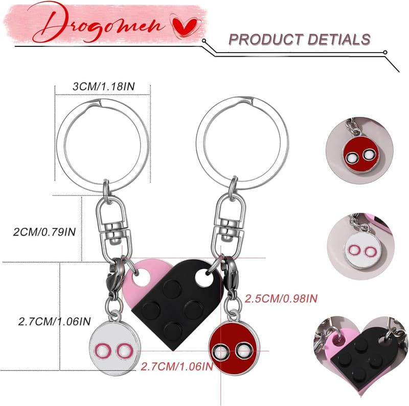 Valentine's Day Matching Heart Keychains Set for Couples