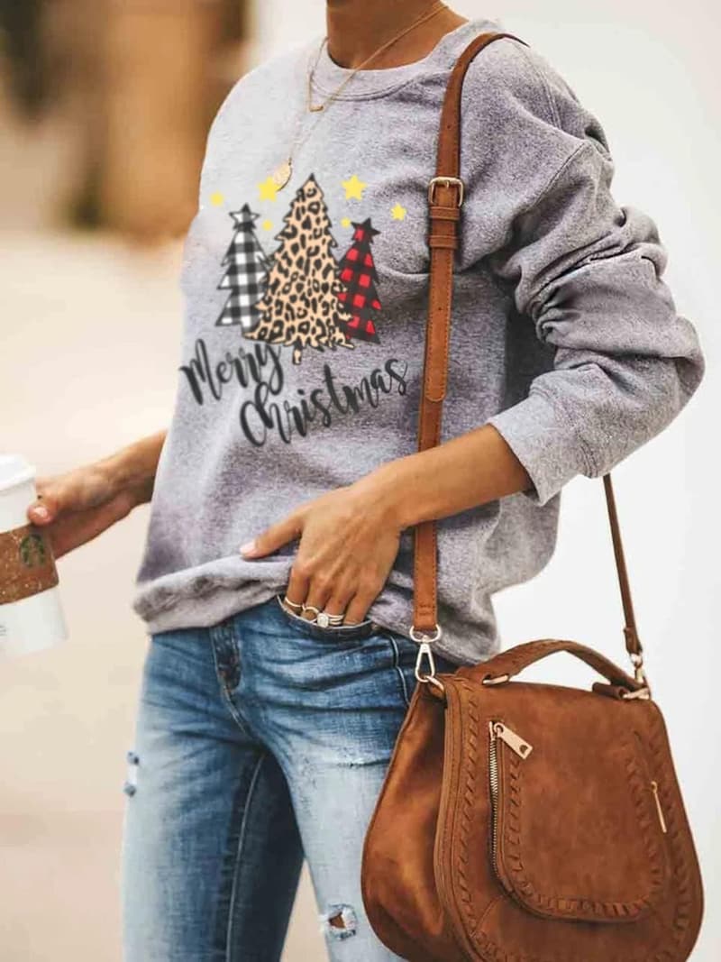 Christmas Women's Funny Graphic Sweatshirt with Tree Truck Design