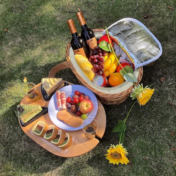 Picnic Basket Set for 2 with Insulated Cooler & Cutlery