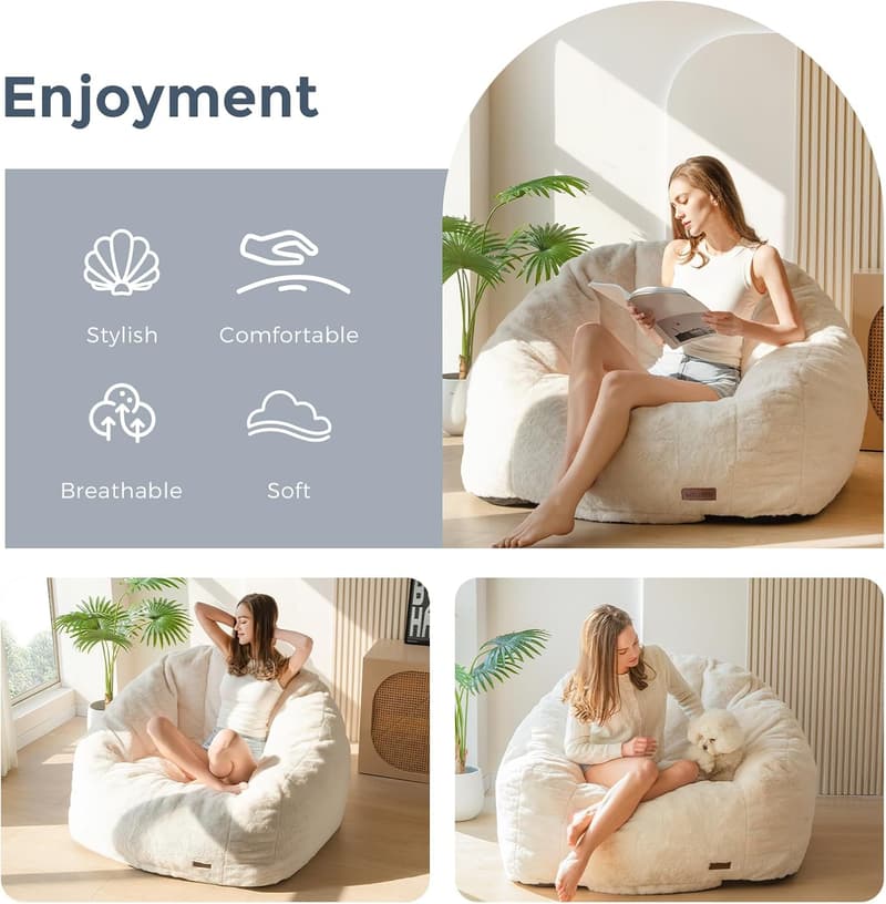 Oversized Faux Fur Bean Bag Chair for Adults and Kids