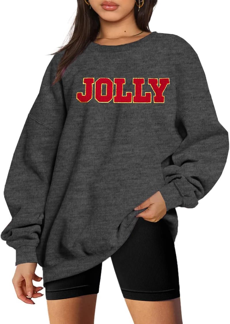 Christmas Oversized Women's Graphic Sweatshirt with Glitter Patch