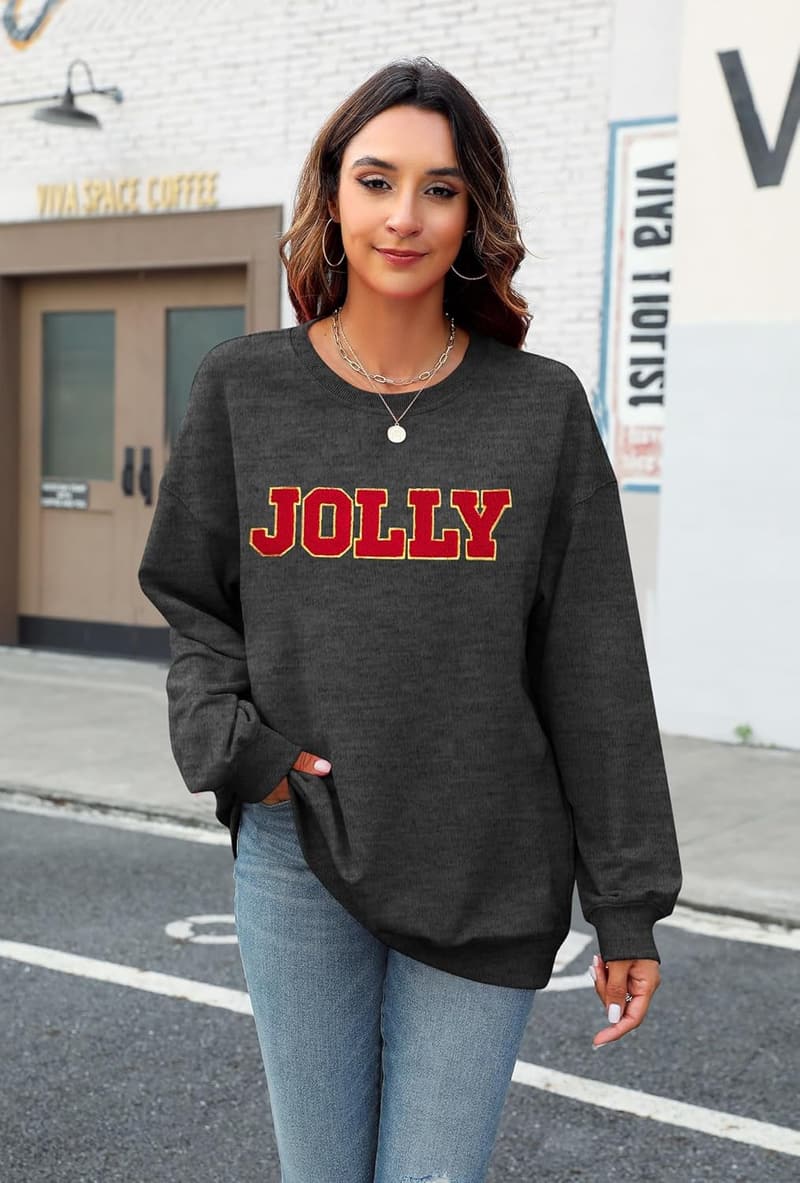 Christmas Oversized Women's Graphic Sweatshirt with Glitter Patch