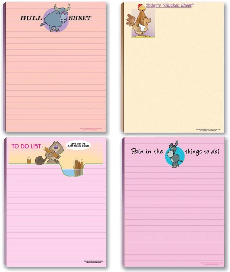 Funny Notepad Set - Assorted 4-Pack, 50 Sheets Each