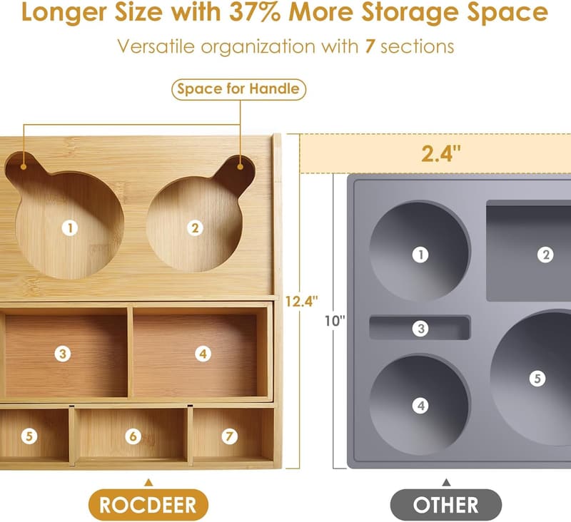 Bamboo Couch Caddy Organizer Tray with 7 Compartments