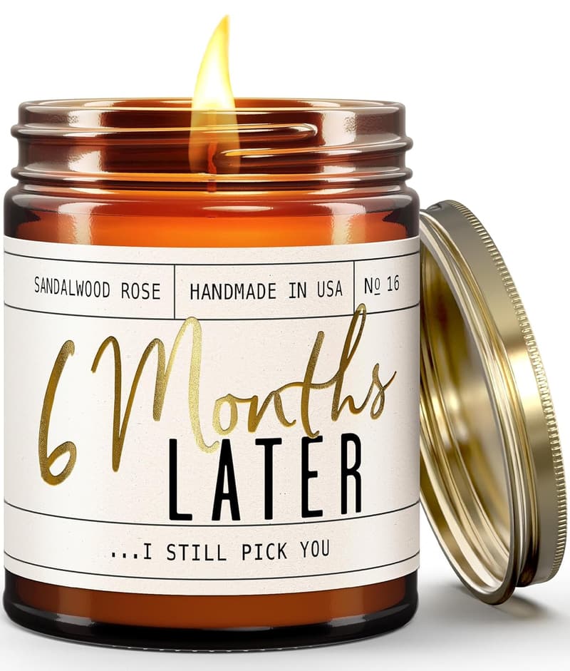 6 Month Anniversary Sandalwood Rose Candle with Essential Oils