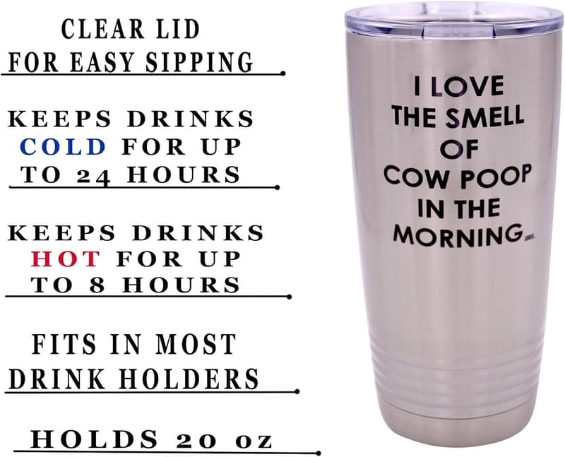 Funny Farmer Travel Tumbler Mug - 20 oz Cow Poop Gift