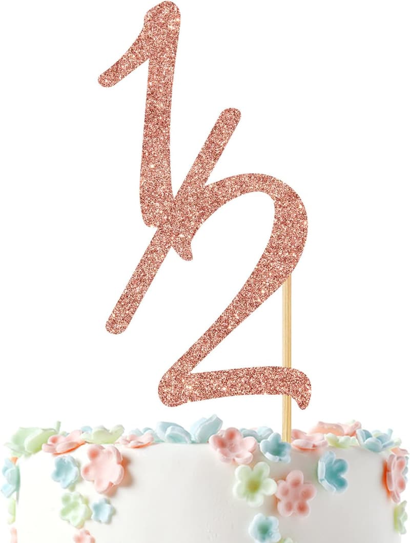 6-Month Birthday Cake Topper - Rose Gold Glitter Decor