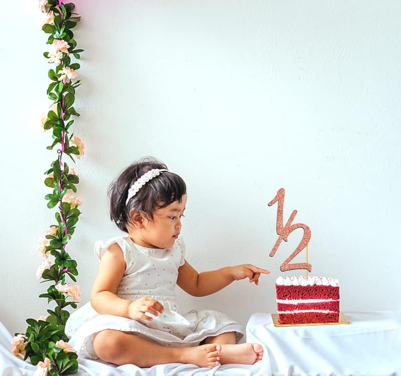 6-Month Birthday Cake Topper - Rose Gold Glitter Decor