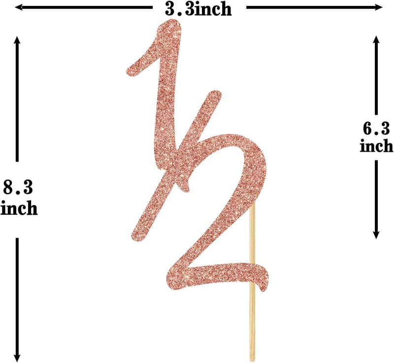 6-Month Birthday Cake Topper - Rose Gold Glitter Decor