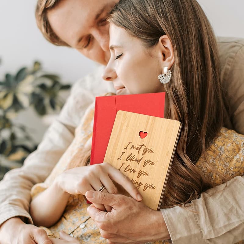 Handmade Bamboo Card for Couples - Valentine's & Anniversary