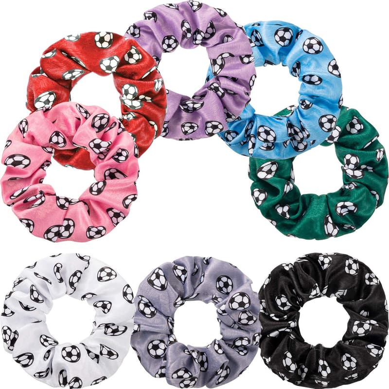 Colorful Soccer Hair Scrunchies - 8-Piece Set for Girls