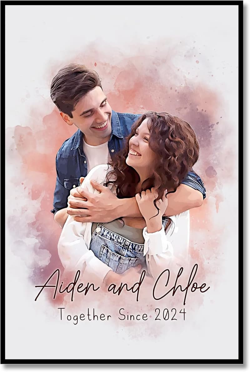 Valentine's Day Custom Watercolor Portrait Canvas for Couples
