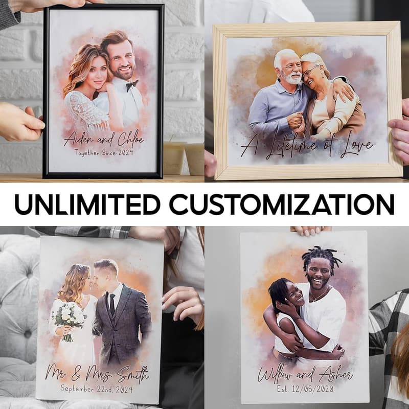 Valentine's Day Custom Watercolor Portrait Canvas for Couples