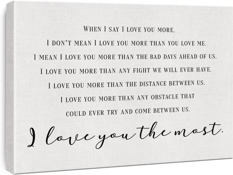 Love You More Framed Canvas Wall Art - 15x11.5 Wedding Gift
