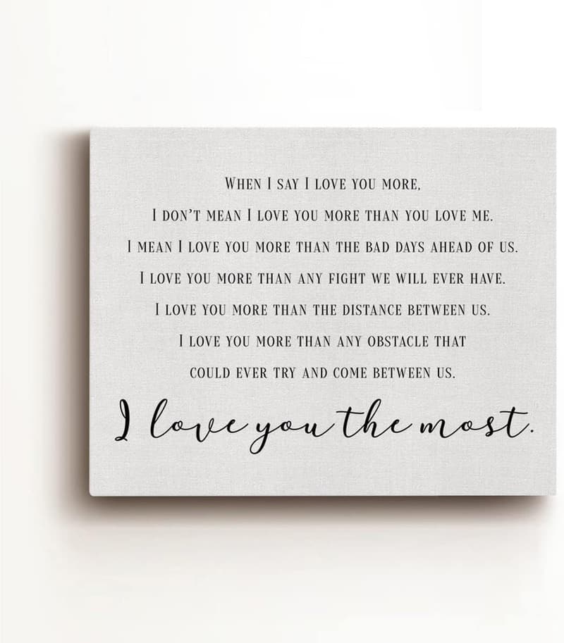 Love You More Framed Canvas Wall Art - 15x11.5 Wedding Gift