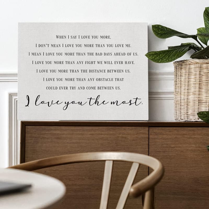 Love You More Framed Canvas Wall Art - 15x11.5 Wedding Gift