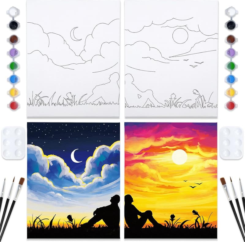 Valentine's Day Couples Painting Kit - 2 Pre-Drawn Canvases