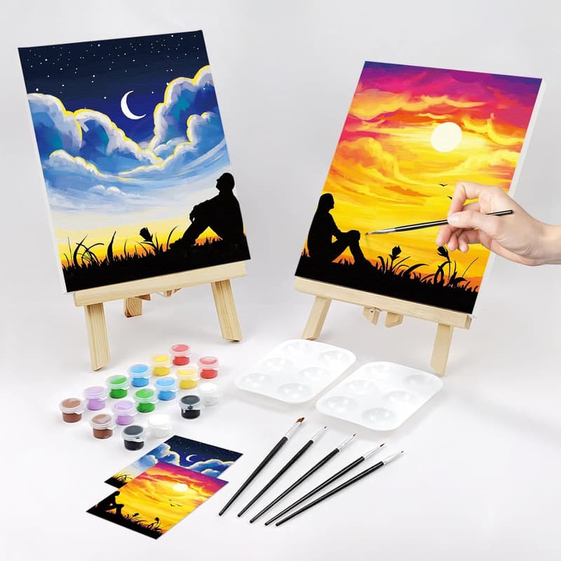 Valentine's Day Couples Painting Kit - 2 Pre-Drawn Canvases