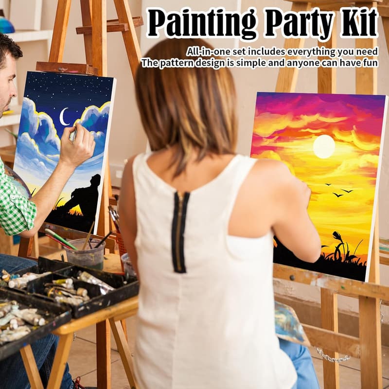 Valentine's Day Couples Painting Kit - 2 Pre-Drawn Canvases