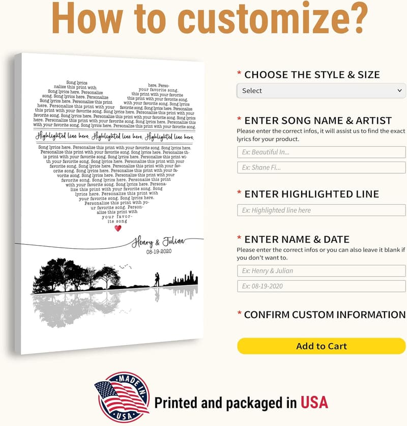 Valentine's Day Custom Song Lyrics Canvas Wall Art for Him