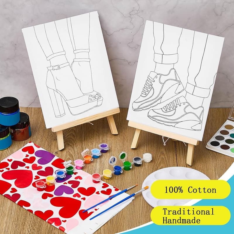 Valentine's Day Sip and Paint Kit for Couples - 13 Pcs Canvas Set