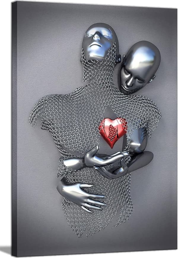 Romantic Couple Canvas Wall Art - Black & White Decor