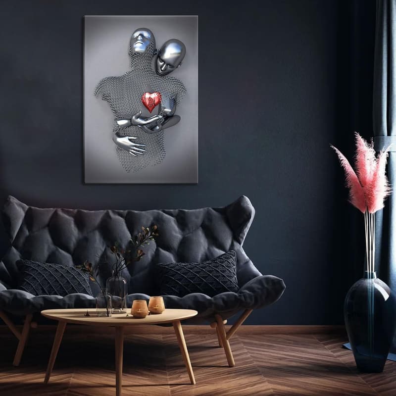 Romantic Couple Canvas Wall Art - Black & White Decor