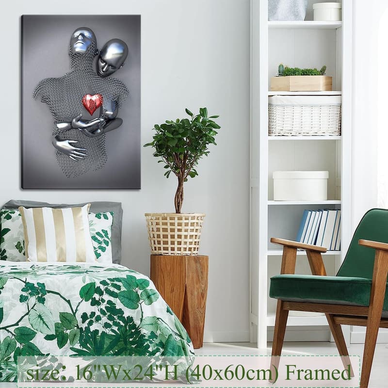 Romantic Couple Canvas Wall Art - Black & White Decor
